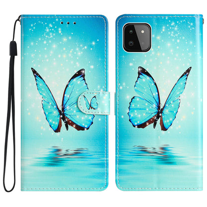 For Samsung Galaxy A22 5G (EU Version) PU Leather Magnetic Closure Pattern Printing Phone Case Stand Function Wallet Style Flip Cover with Strap
