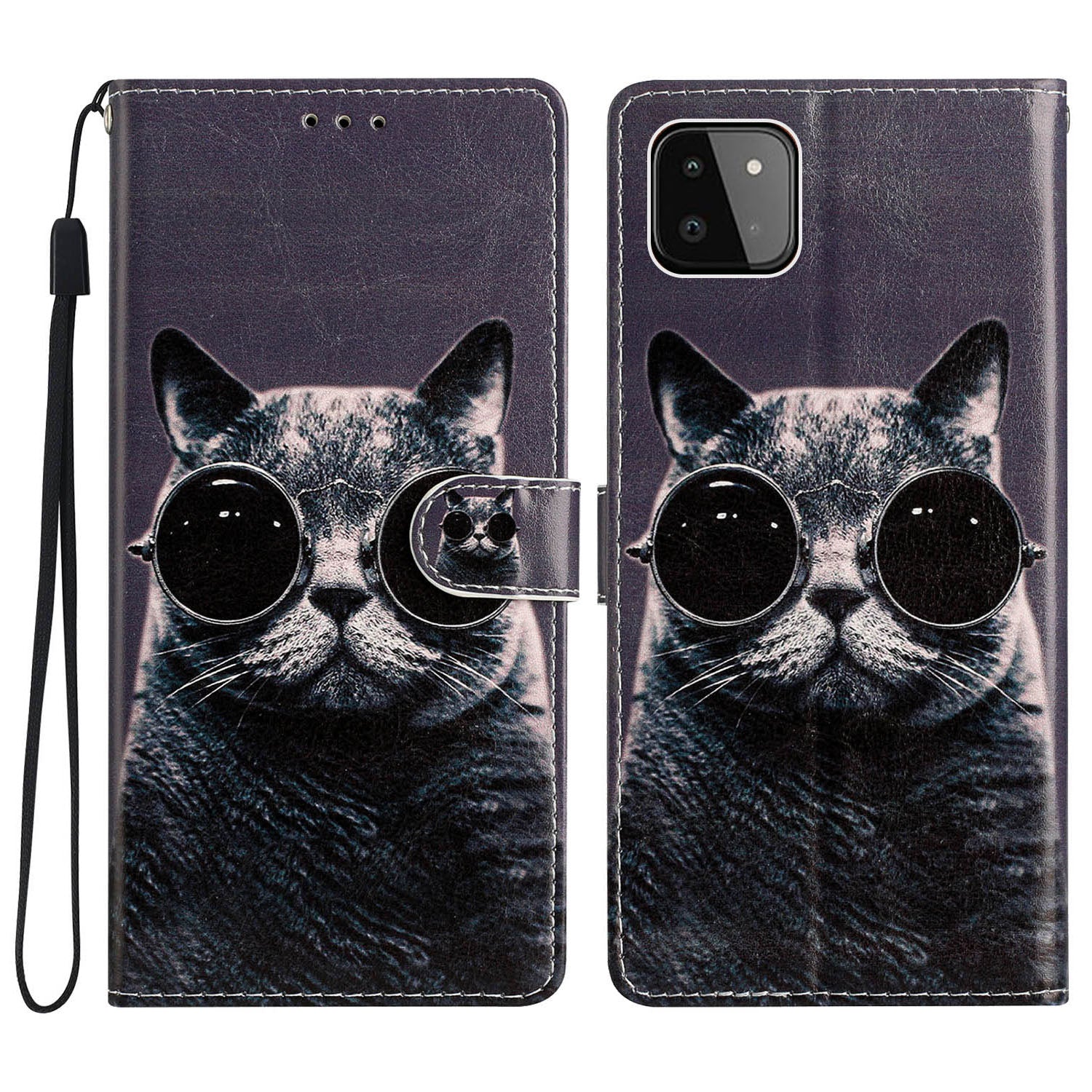 For Samsung Galaxy A22 5G (EU Version) PU Leather Magnetic Closure Pattern Printing Phone Case Stand Function Wallet Style Flip Cover with Strap