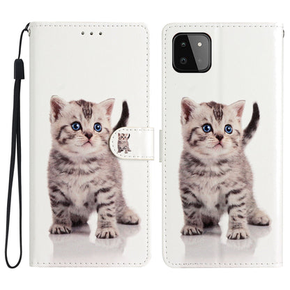 For Samsung Galaxy A22 5G (EU Version) PU Leather Magnetic Closure Pattern Printing Phone Case Stand Function Wallet Style Flip Cover with Strap