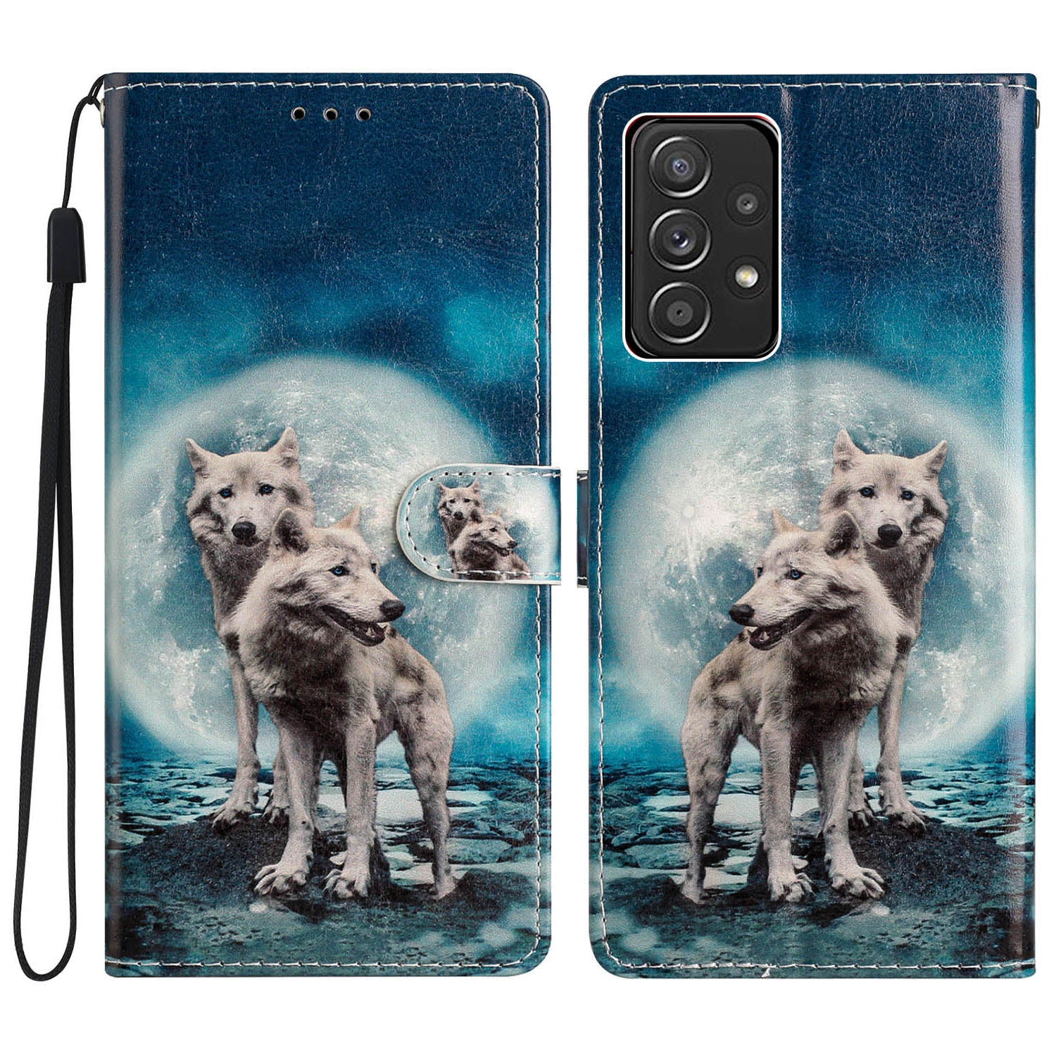 For Samsung Galaxy A53 5G PU Leather Wallet Phone Case Magnetic Closure Pattern Printing Stand Shockproof Cover with Strap