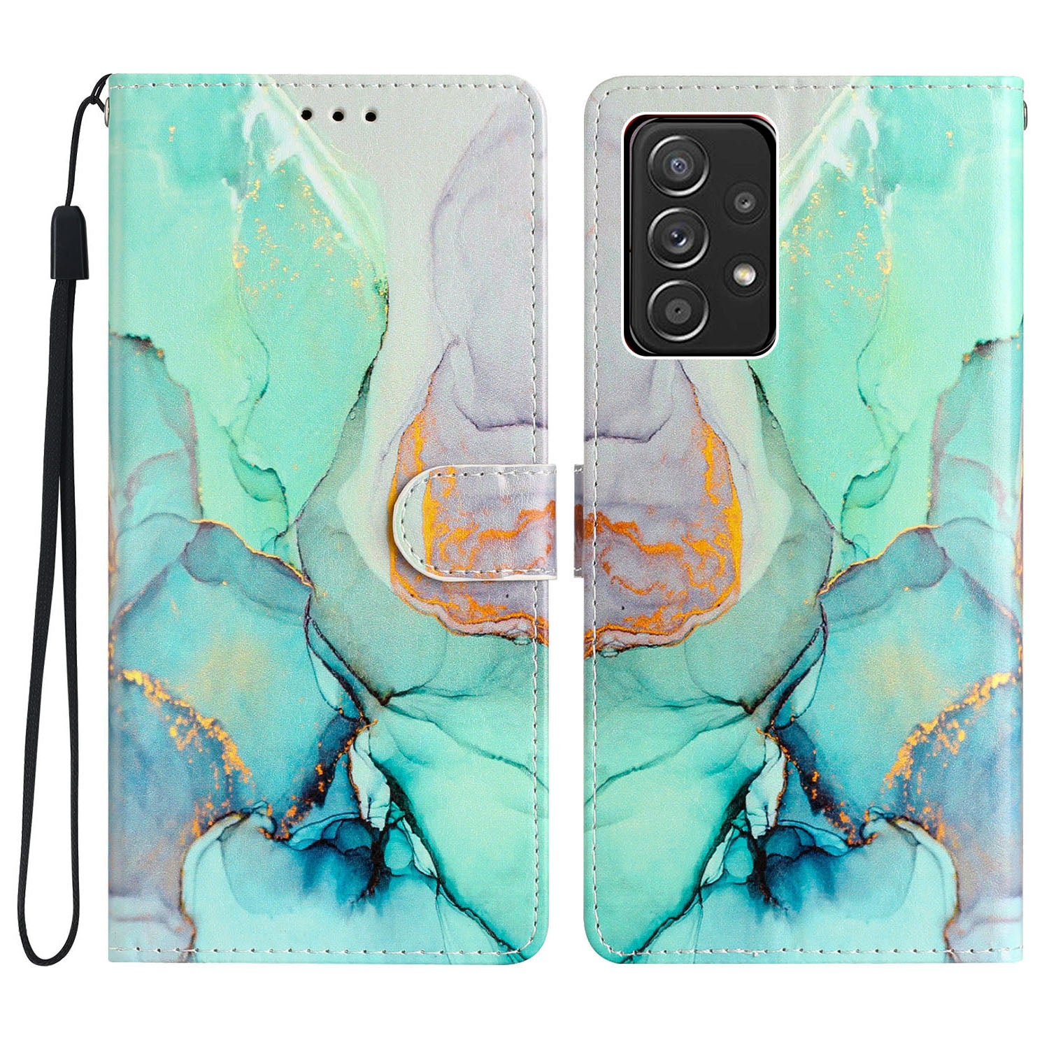 For Samsung Galaxy A53 5G PU Leather Wallet Phone Case Magnetic Closure Pattern Printing Stand Shockproof Cover with Strap