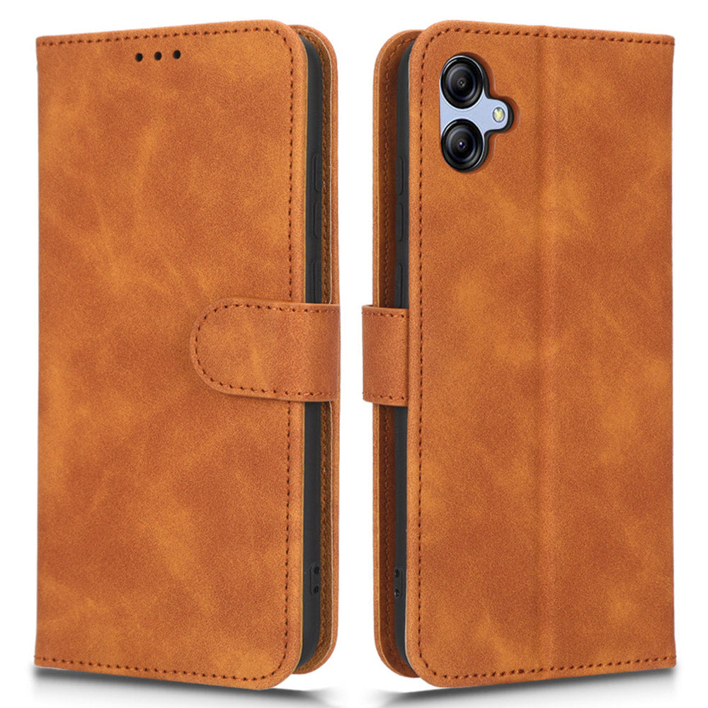 For Samsung Galaxy A04e 4G Skin-touch Feeling Phone Case Wallet Stand Flip PU Leather+TPU Anti-scratch Phone Cover