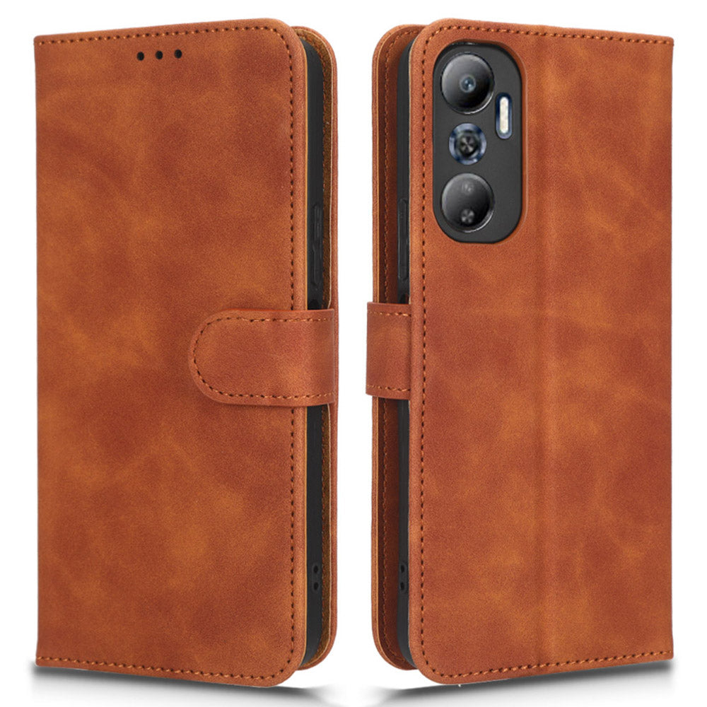 For Infinix Hot 20 4G Skin-touch Feeling PU Leather Flip Wallet Case Scratch-resistant Cell Phone Cover Stand with Wrist Strap