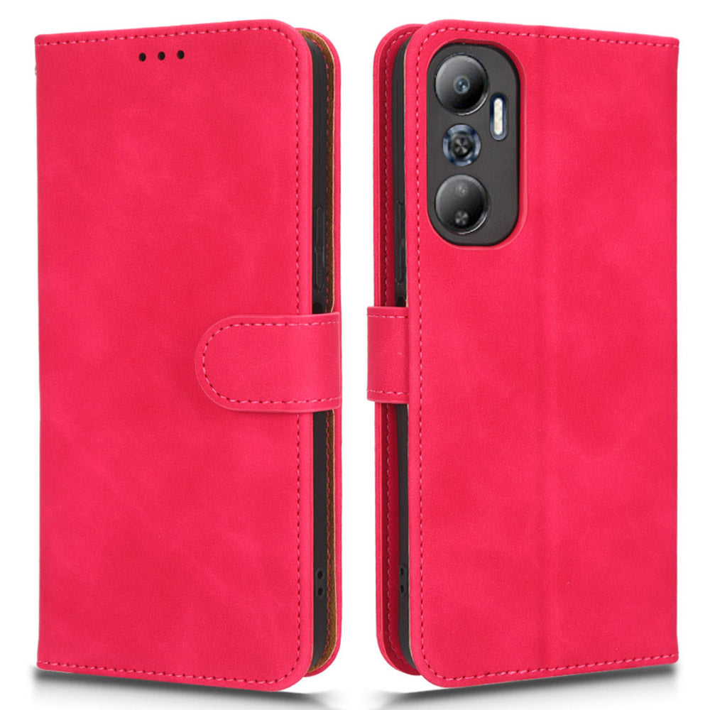 For Infinix Hot 20 4G Skin-touch Feeling PU Leather Flip Wallet Case Scratch-resistant Cell Phone Cover Stand with Wrist Strap