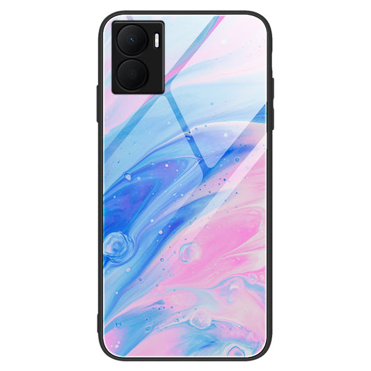 For Honor Play 40 Plus 5G Tempered Glass Back Case Marble Pattern Printing Hard PC Soft TPU Protective Phone Cover