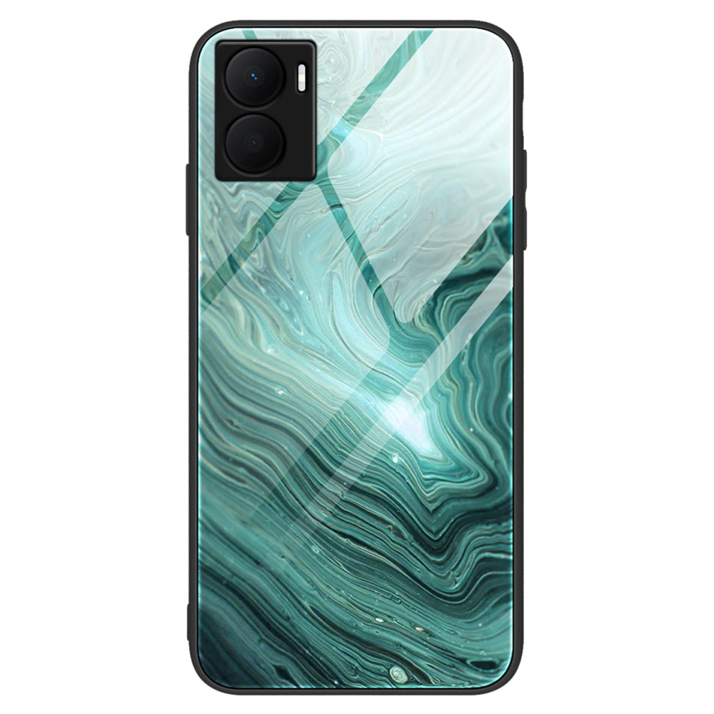 For Honor Play 40 Plus 5G Tempered Glass Back Case Marble Pattern Printing Hard PC Soft TPU Protective Phone Cover