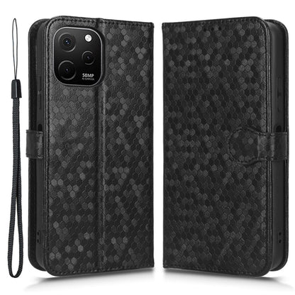 For Huawei nova Y61 4G Dot Pattern Imprinted Phone Cover PU Leather Shockproof Wallet Stand Cover with Strap