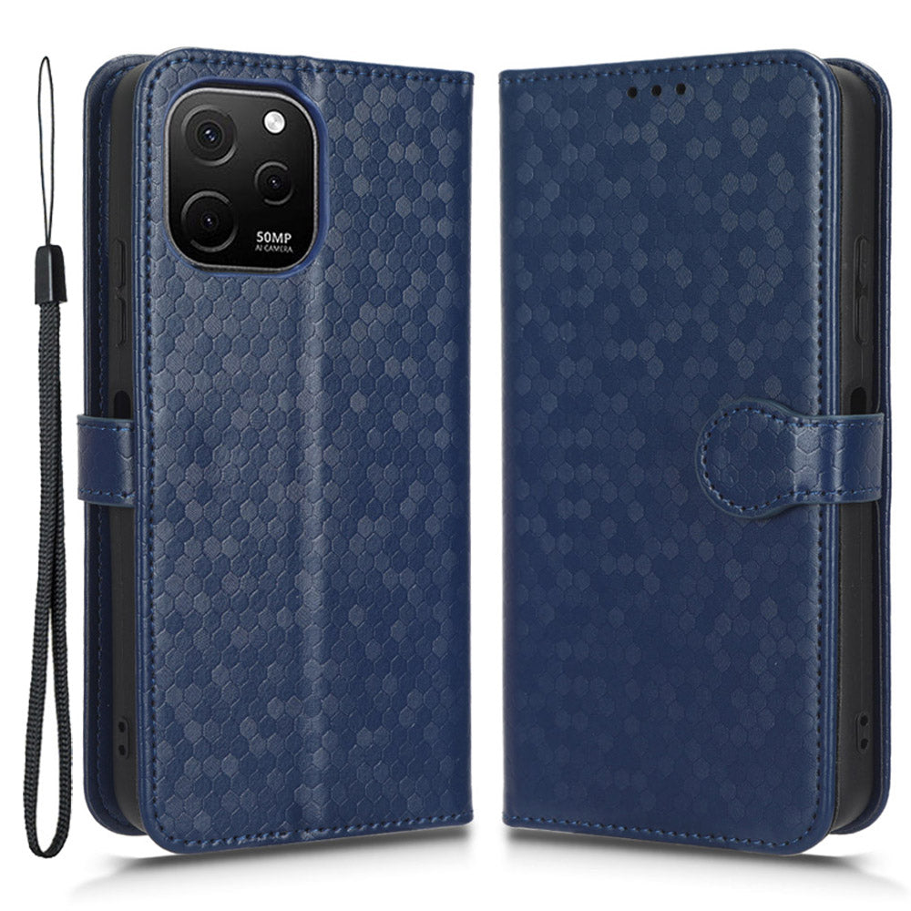 For Huawei nova Y61 4G Dot Pattern Imprinted Phone Cover PU Leather Shockproof Wallet Stand Cover with Strap