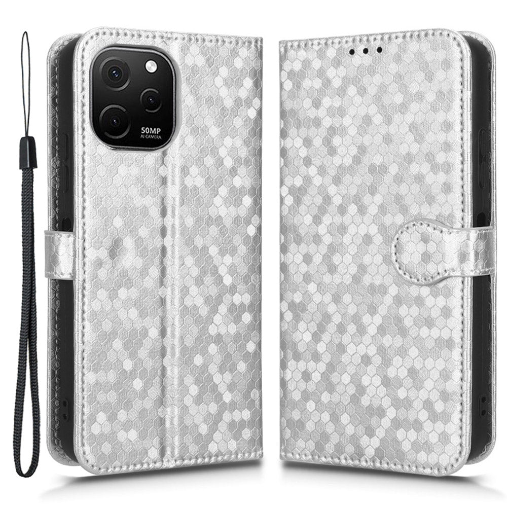 For Huawei nova Y61 4G Dot Pattern Imprinted Phone Cover PU Leather Shockproof Wallet Stand Cover with Strap