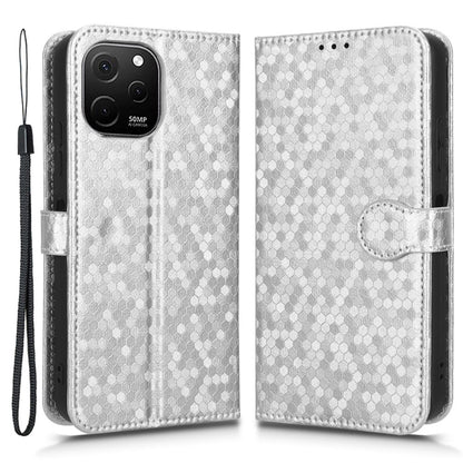 For Huawei nova Y61 4G Dot Pattern Imprinted Phone Cover PU Leather Shockproof Wallet Stand Cover with Strap