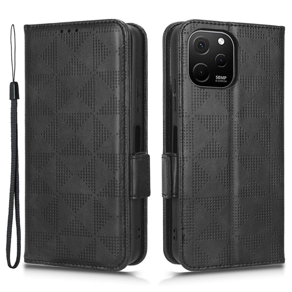 For Huawei nova Y61 4G PU Leather Stand Case Imprinted Triangle Pattern Magnetic Clasp Phone Wallet Cover with Hand Strap