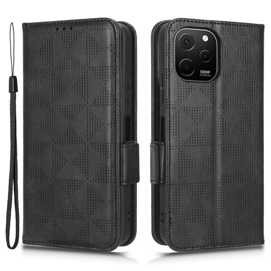 For Huawei nova Y61 4G PU Leather Stand Case Imprinted Triangle Pattern Magnetic Clasp Phone Wallet Cover with Hand Strap