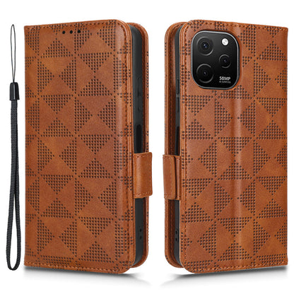 For Huawei nova Y61 4G PU Leather Stand Case Imprinted Triangle Pattern Magnetic Clasp Phone Wallet Cover with Hand Strap