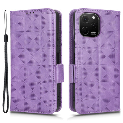 For Huawei nova Y61 4G PU Leather Stand Case Imprinted Triangle Pattern Magnetic Clasp Phone Wallet Cover with Hand Strap