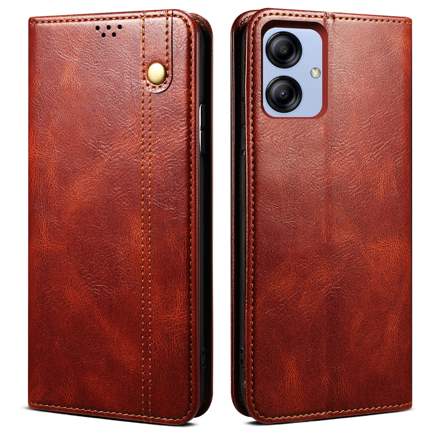 For Samsung Galaxy A04e 4G Waxy Crazy Horse Texture PU Leather Phone Case Auto Closing Magnetic Cover with Stand Wallet