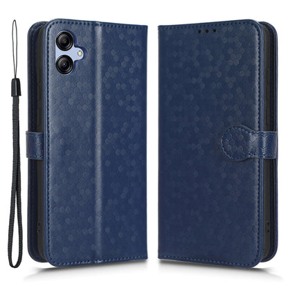 For Samsung Galaxy A04e 4G Dot Pattern Imprinted Phone Cover Anti-shock Protective PU Leather Phone Wallet Case Stand with Strap