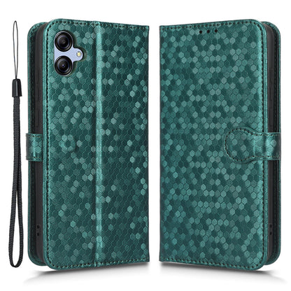 For Samsung Galaxy A04e 4G Dot Pattern Imprinted Phone Cover Anti-shock Protective PU Leather Phone Wallet Case Stand with Strap