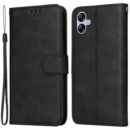 For Samsung Galaxy A04e 4G Magnetic PU Leather Phone Cover Stand Anti-scratch Calf Texture Folio Wallet Phone Case with Strap