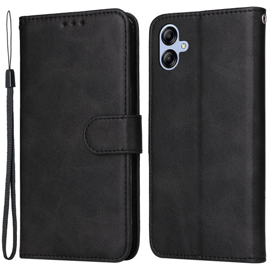 For Samsung Galaxy A04e 4G Magnetic PU Leather Phone Cover Stand Anti-scratch Calf Texture Folio Wallet Phone Case with Strap