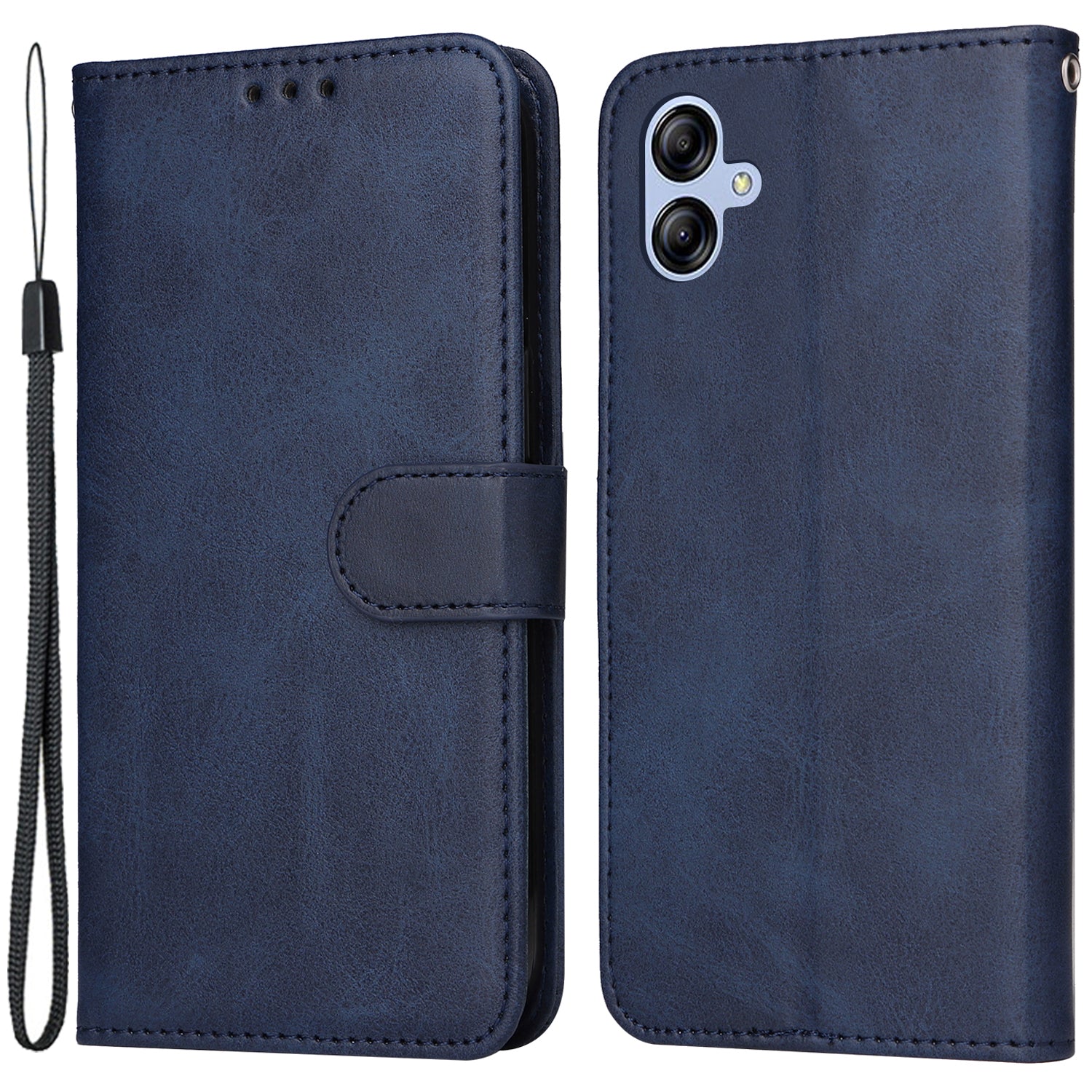 For Samsung Galaxy A04e 4G Magnetic PU Leather Phone Cover Stand Anti-scratch Calf Texture Folio Wallet Phone Case with Strap