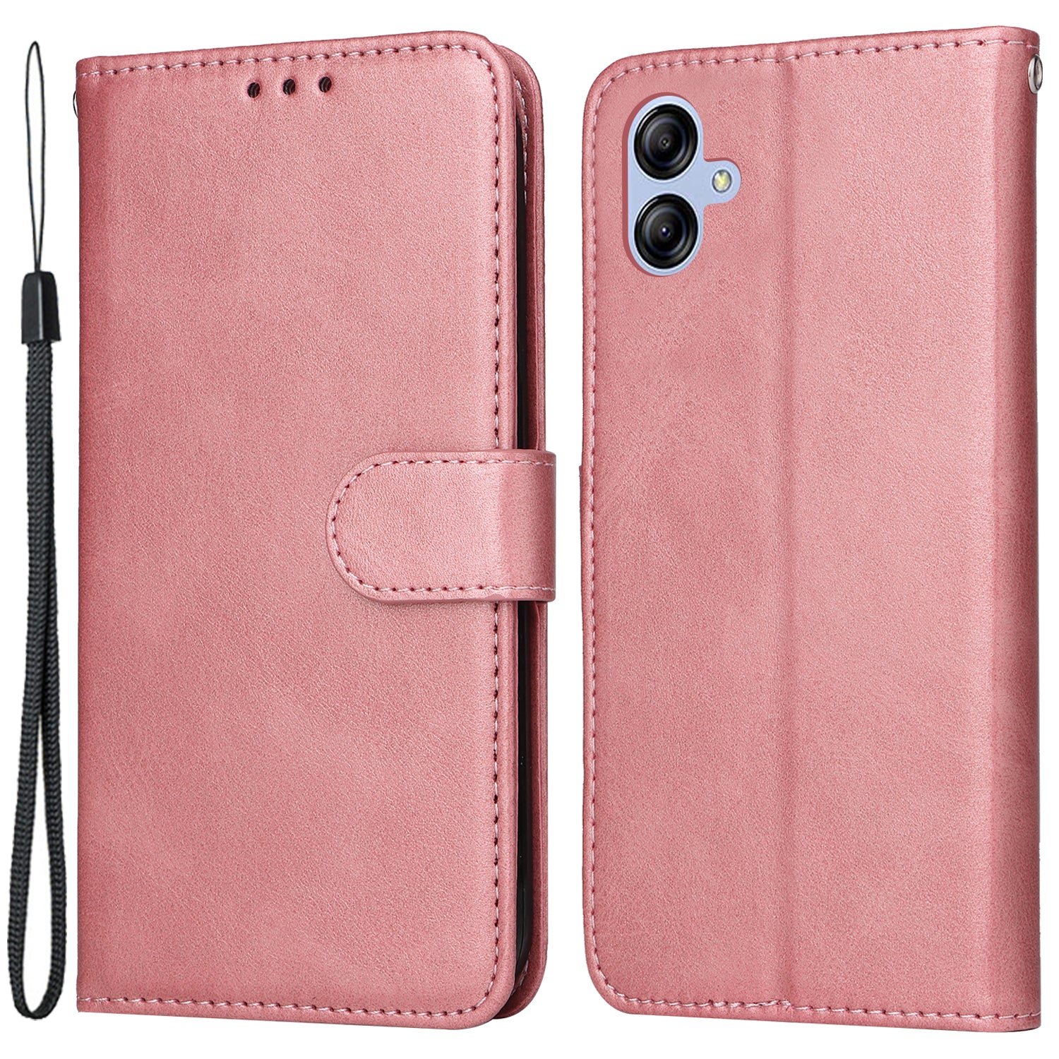 For Samsung Galaxy A04e 4G Magnetic PU Leather Phone Cover Stand Anti-scratch Calf Texture Folio Wallet Phone Case with Strap
