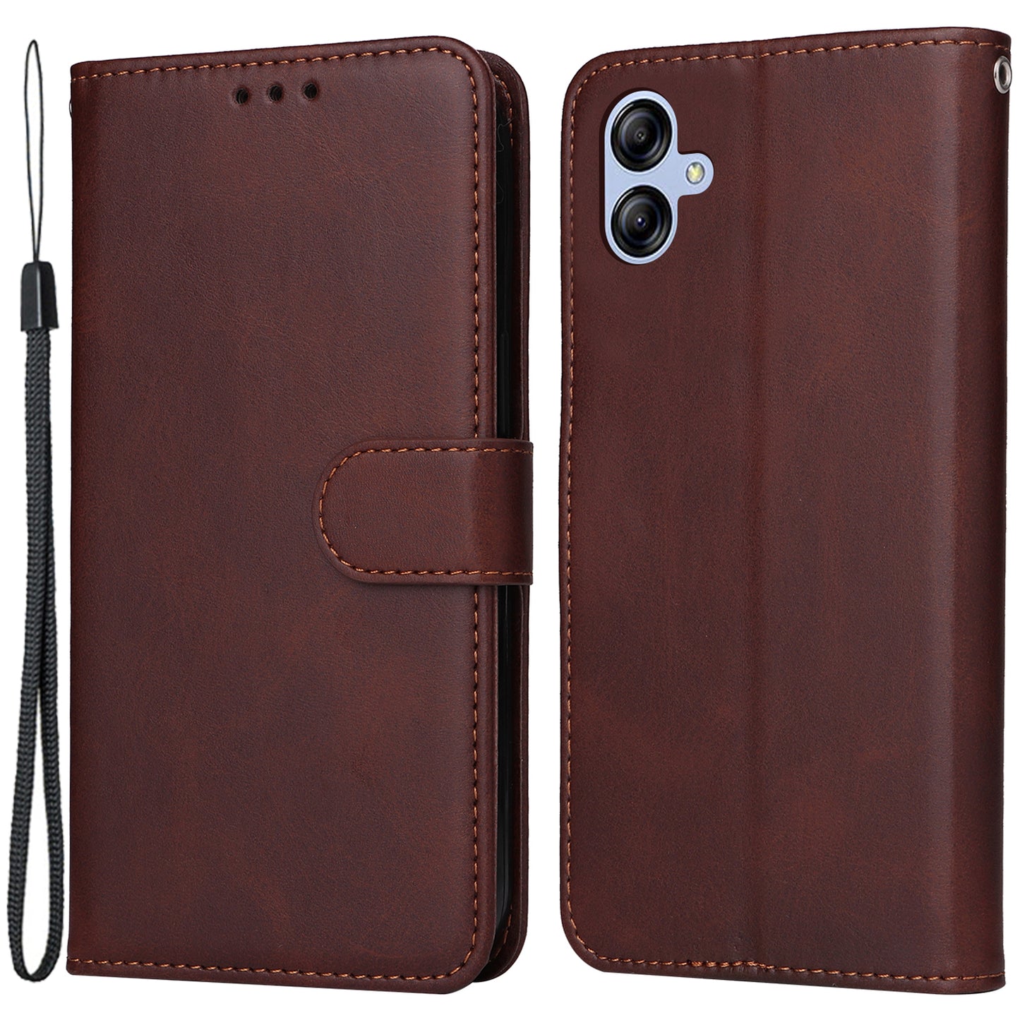 For Samsung Galaxy A04e 4G Magnetic PU Leather Phone Cover Stand Anti-scratch Calf Texture Folio Wallet Phone Case with Strap