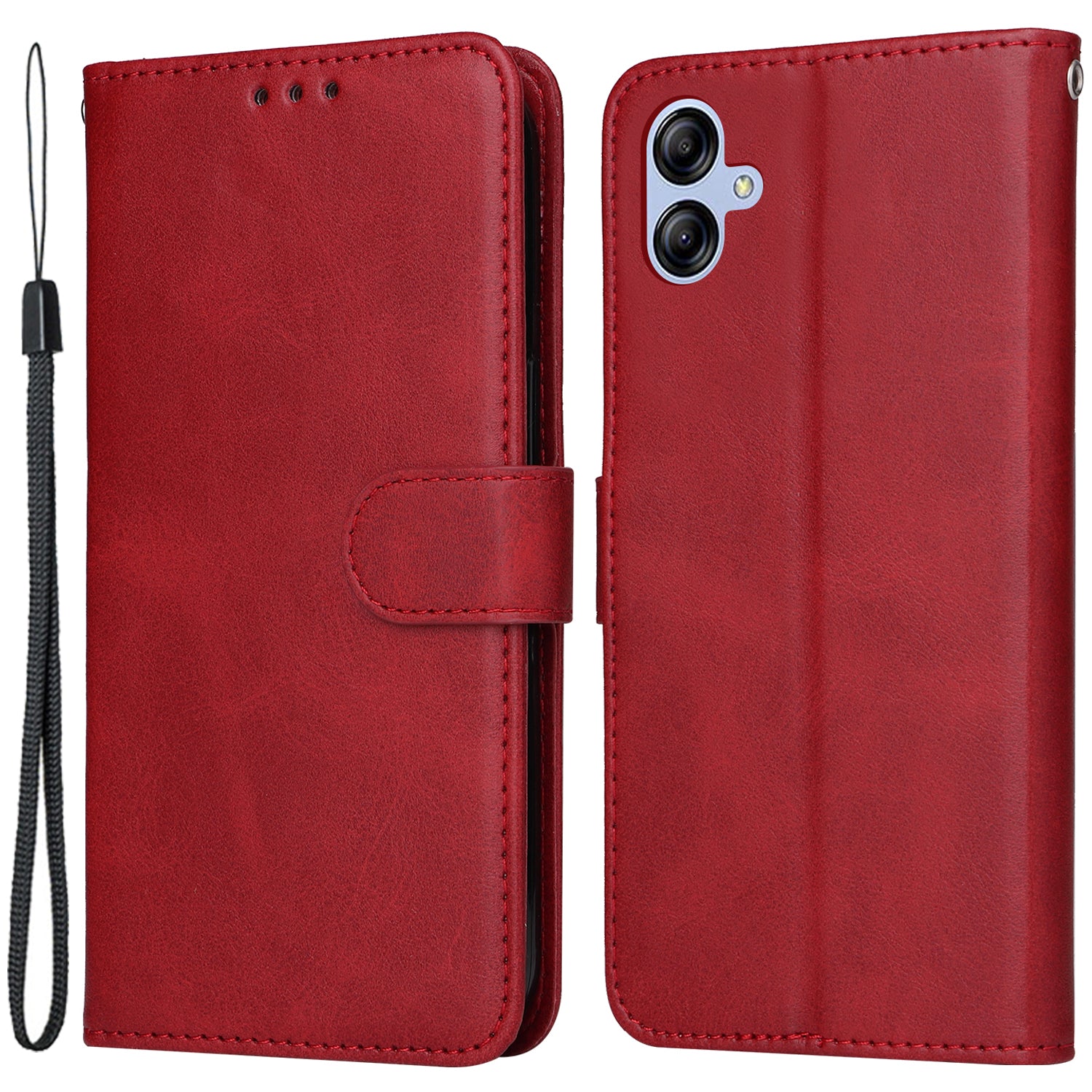 For Samsung Galaxy A04e 4G Magnetic PU Leather Phone Cover Stand Anti-scratch Calf Texture Folio Wallet Phone Case with Strap