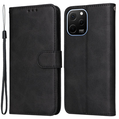 For Huawei nova Y61 4G PU Leather Wallet Anti-scratch Phone Case Calf Texture Magnetic Flip Stand Shockproof Cell Phone Cover with Strap