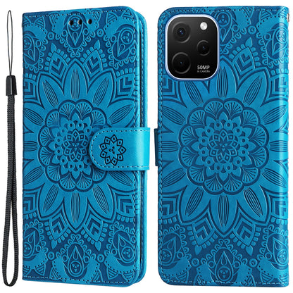 For Huawei nova Y61 4G Drop-proof PU Leather Sunflower Imprinted Phone Case Stand Magnetic Closure Anti-scratch Phone Cover with Hand Strap