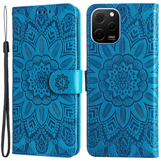 For Huawei nova Y61 4G Drop-proof PU Leather Sunflower Imprinted Phone Case Stand Magnetic Closure Anti-scratch Phone Cover with Hand Strap