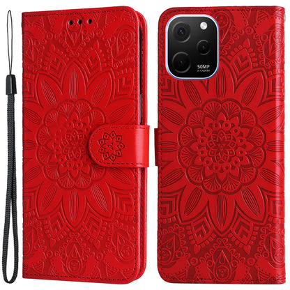 For Huawei nova Y61 4G Drop-proof PU Leather Sunflower Imprinted Phone Case Stand Magnetic Closure Anti-scratch Phone Cover with Hand Strap