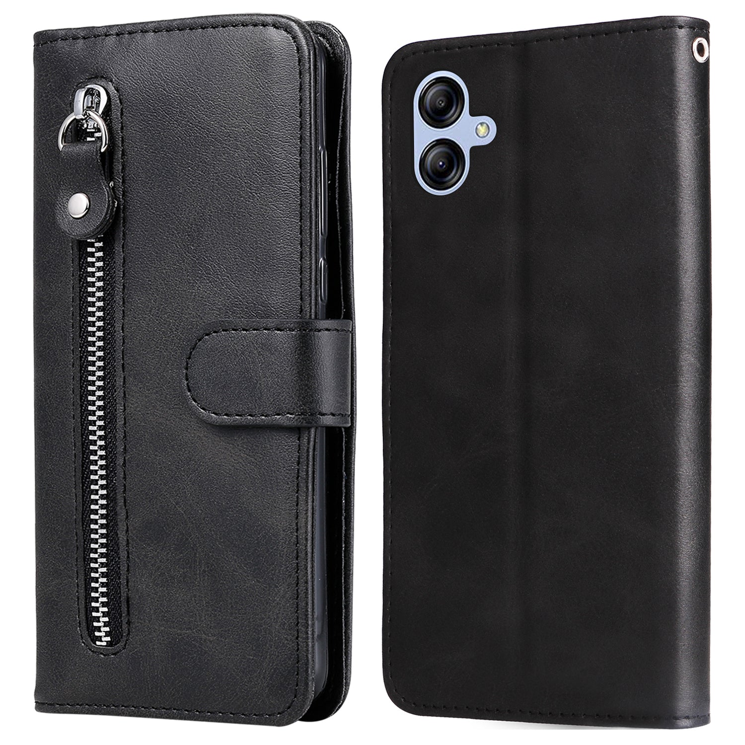 For Samsung Galaxy A04e 4G Calf Texture PU Leather Zipper Pocket Phone Case Stand Wallet Full Protection Cover