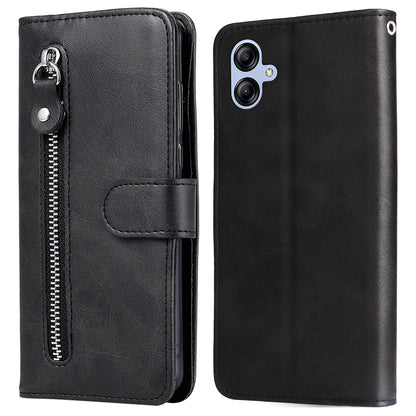 For Samsung Galaxy A04e 4G Calf Texture PU Leather Zipper Pocket Phone Case Stand Wallet Full Protection Cover