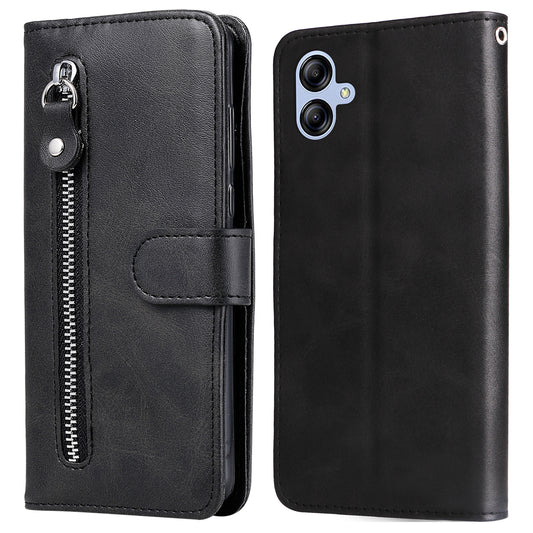 For Samsung Galaxy A04e 4G Calf Texture PU Leather Zipper Pocket Phone Case Stand Wallet Full Protection Cover