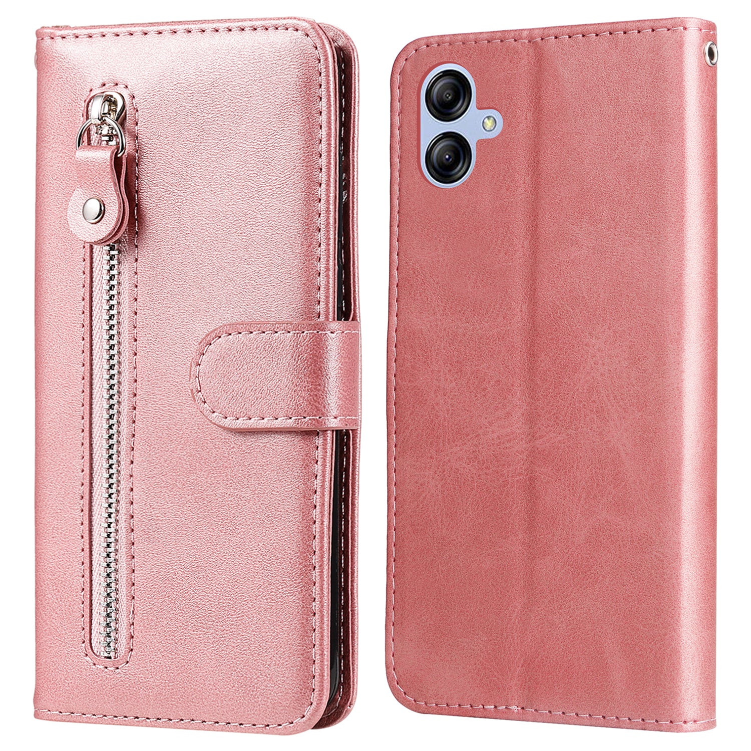 For Samsung Galaxy A04e 4G Calf Texture PU Leather Zipper Pocket Phone Case Stand Wallet Full Protection Cover