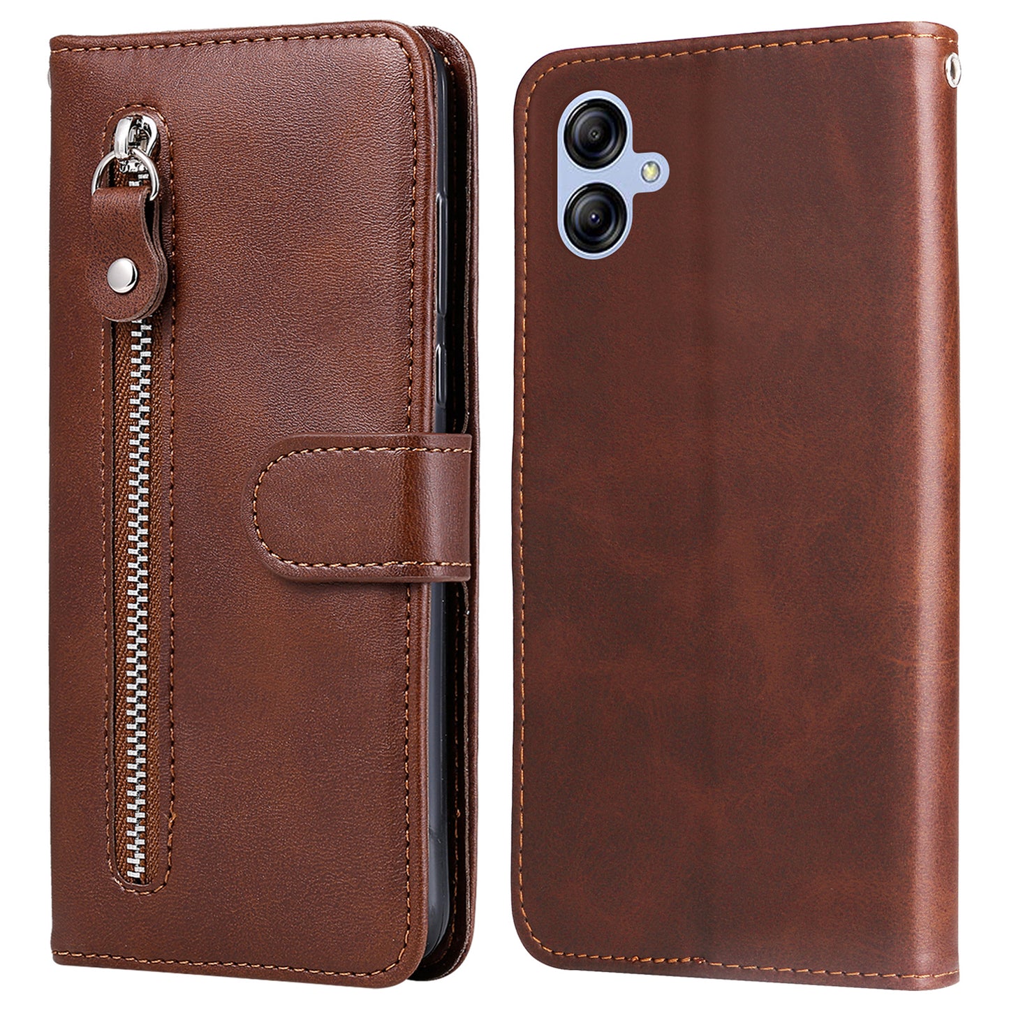 For Samsung Galaxy A04e 4G Calf Texture PU Leather Zipper Pocket Phone Case Stand Wallet Full Protection Cover