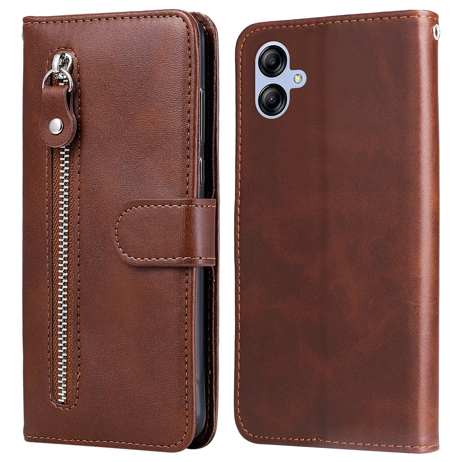 For Samsung Galaxy A04e 4G Calf Texture PU Leather Zipper Pocket Phone Case Stand Wallet Full Protection Cover