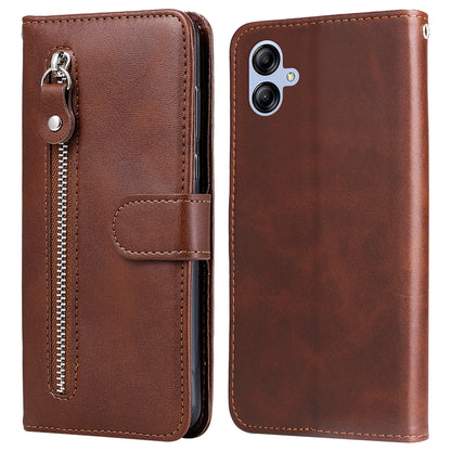 For Samsung Galaxy A04e 4G Calf Texture PU Leather Zipper Pocket Phone Case Stand Wallet Full Protection Cover