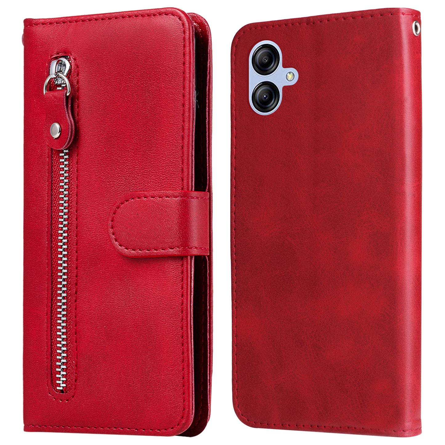 For Samsung Galaxy A04e 4G Calf Texture PU Leather Zipper Pocket Phone Case Stand Wallet Full Protection Cover