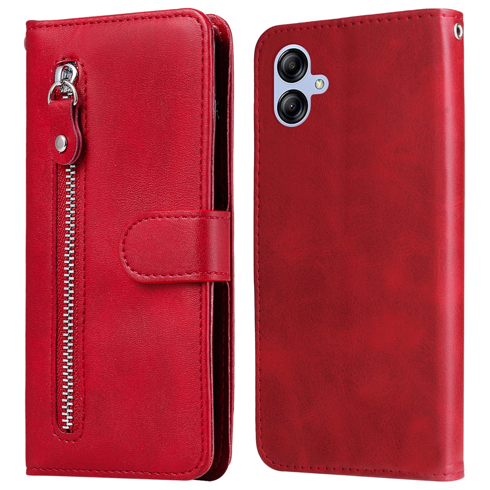 For Samsung Galaxy A04e 4G Calf Texture PU Leather Zipper Pocket Phone Case Stand Wallet Full Protection Cover