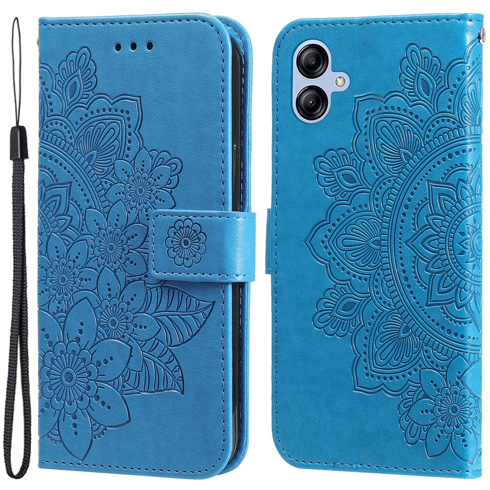 For Samsung Galaxy A04e 4G Anti-scratch PU Leather Protective Phone Case Flower Imprinting Phone Cover Stand Wallet with Strap