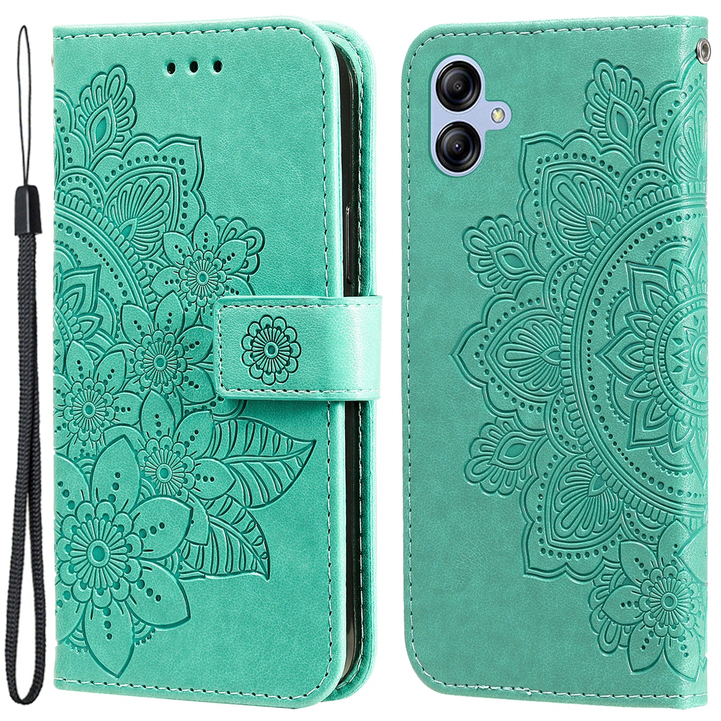 For Samsung Galaxy A04e 4G Anti-scratch PU Leather Protective Phone Case Flower Imprinting Phone Cover Stand Wallet with Strap