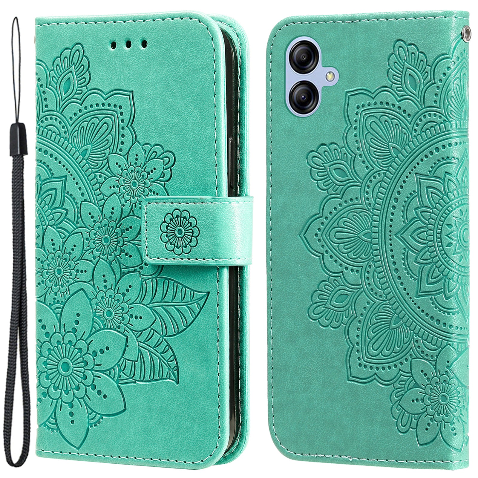 For Samsung Galaxy A04e 4G Anti-scratch PU Leather Protective Phone Case Flower Imprinting Phone Cover Stand Wallet with Strap