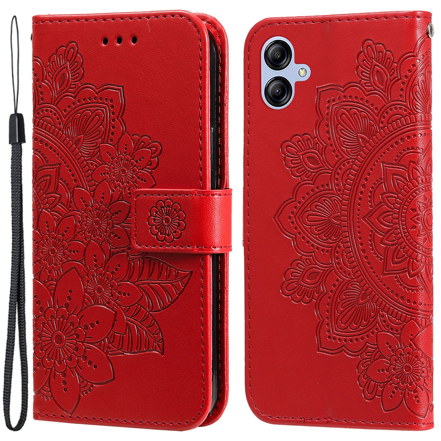 For Samsung Galaxy A04e 4G Anti-scratch PU Leather Protective Phone Case Flower Imprinting Phone Cover Stand Wallet with Strap