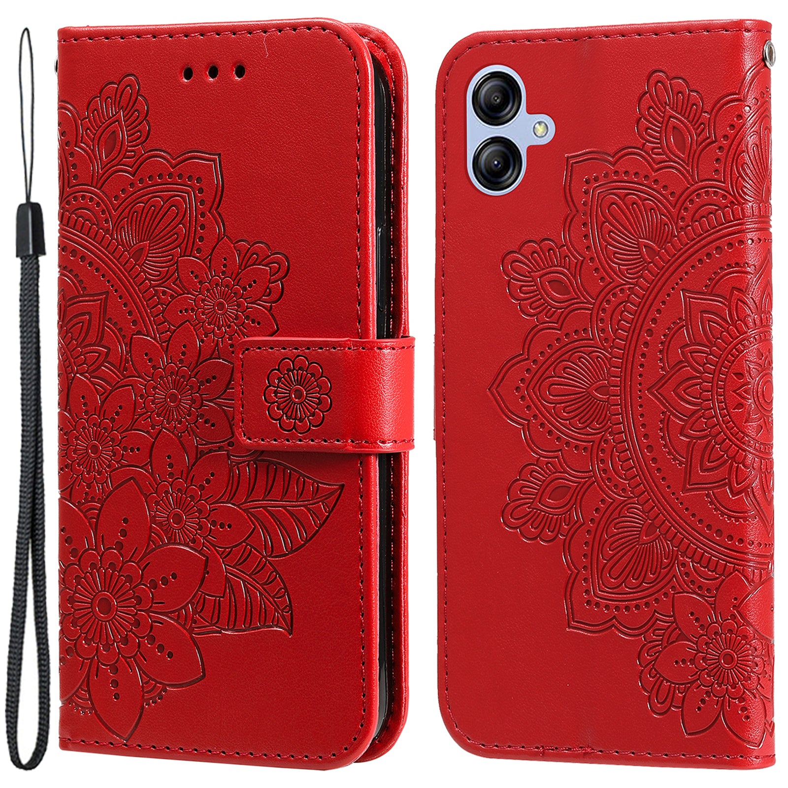 For Samsung Galaxy A04e 4G Anti-scratch PU Leather Protective Phone Case Flower Imprinting Phone Cover Stand Wallet with Strap