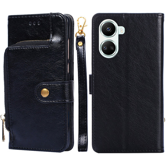For Huawei nova 10 SE 4G Zipper Pocket Phone Stand Case PU Leather + TPU Wallet Protective Cover with Handy Strap