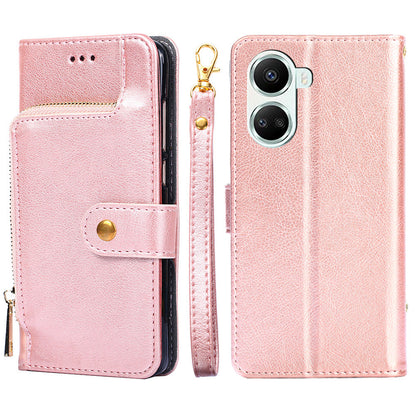For Huawei nova 10 SE 4G Zipper Pocket Phone Stand Case PU Leather + TPU Wallet Protective Cover with Handy Strap