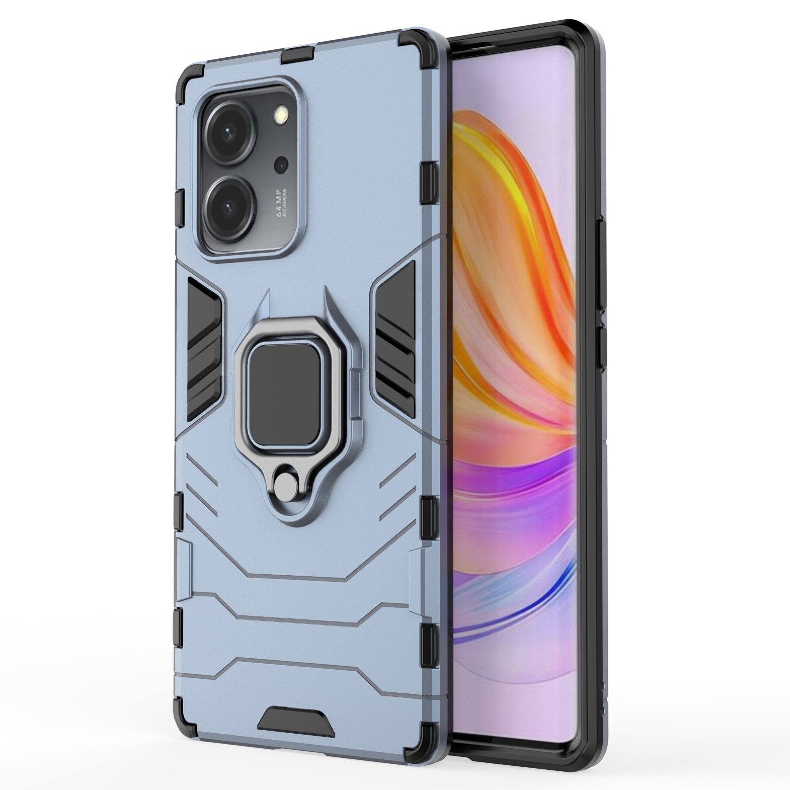 For Honor 80 SE 5G TPU+PC Anti-Scratch Back Cover Ring Holder Kickstand Shockproof Protective Phone Case