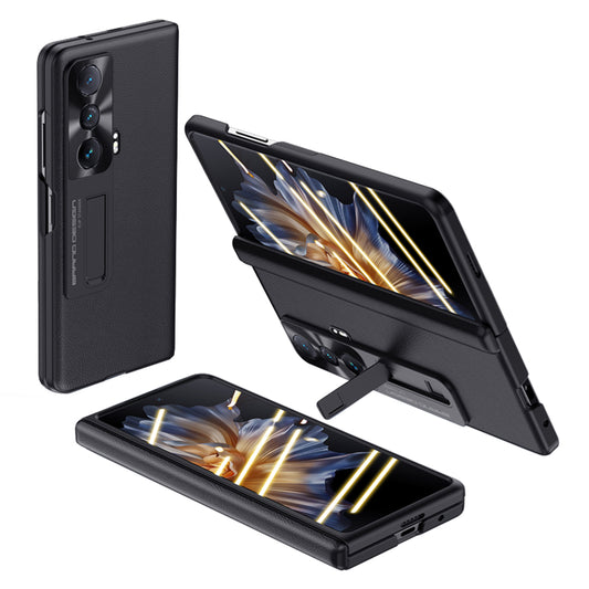 For Honor Magic Vs Ultimate 5G / Magic Vs 5G Kickstand Phone Cover PU Leather Coated PC Anti-drop Case with Ultra Clear Tempered Glass Film