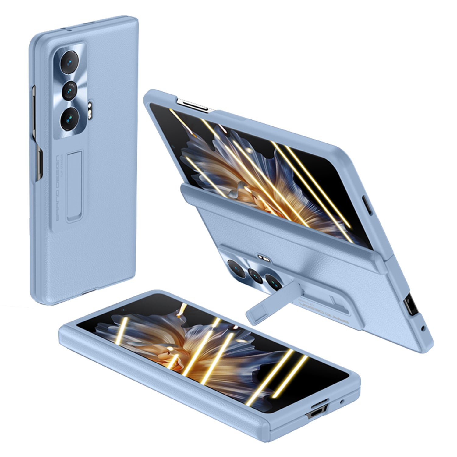 For Honor Magic Vs Ultimate 5G / Magic Vs 5G Kickstand Phone Cover PU Leather Coated PC Anti-drop Case with Ultra Clear Tempered Glass Film